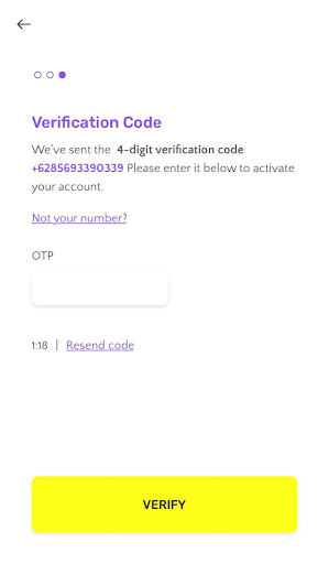 Kode verifikasi (OTP) di Aplikasi Sewa Mobil TREVO