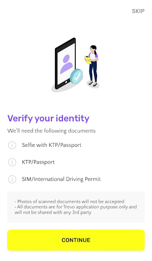 Upload berkas untuk verifikasi akun Sewa Mobil TREVO